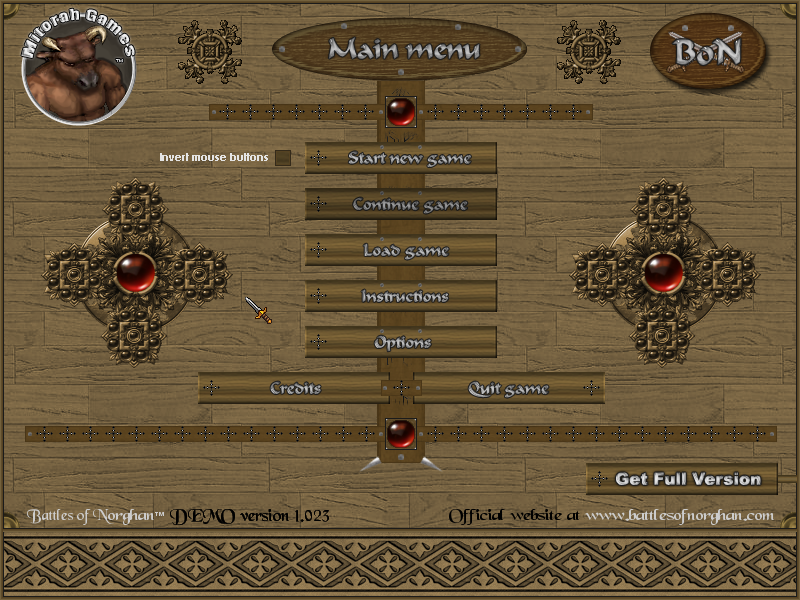 Battles of Norghan (Windows) screenshot: Main menu (demo version)