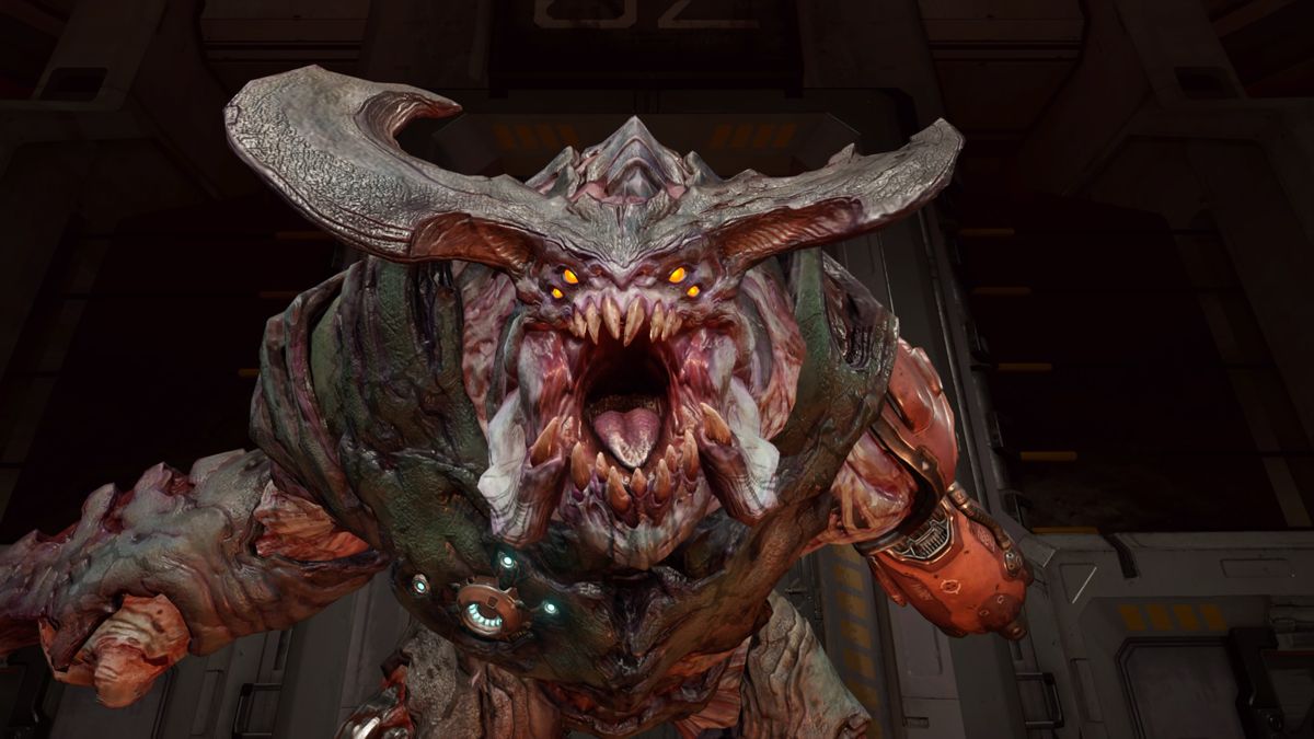 Doom (PlayStation 4) screenshot: Boss battle versus Cyberdemon