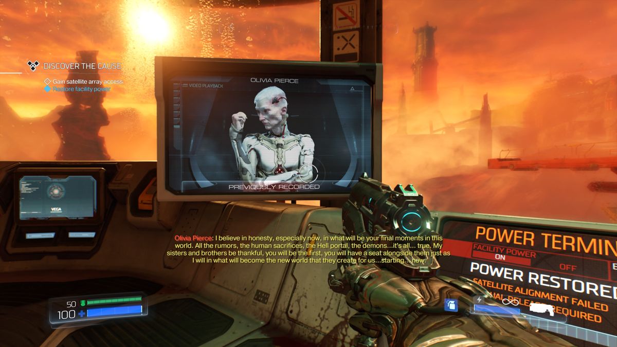 Doom (PlayStation 4) screenshot: Olivia Pierce, the local madman