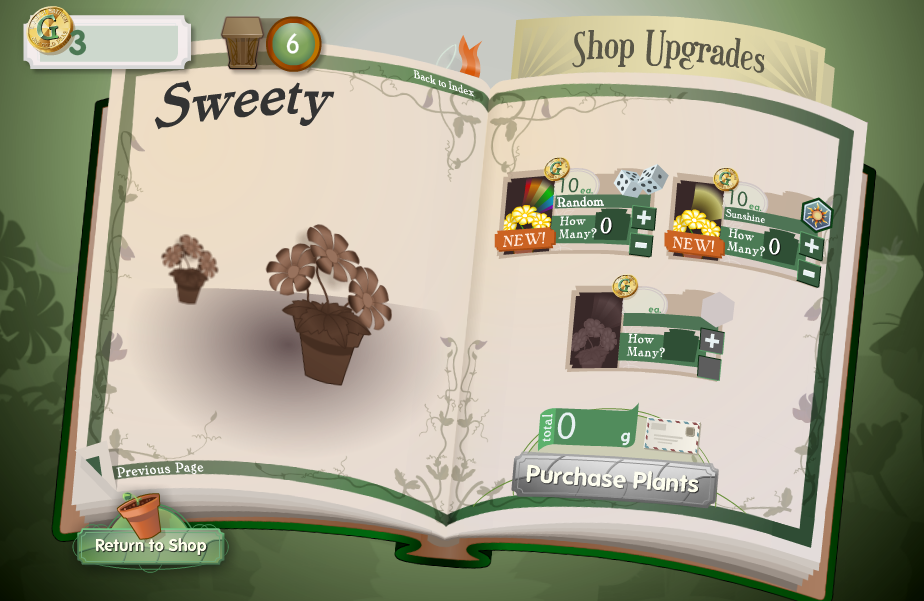 Crazy Plant Shop (Windows) screenshot: Catalog page for the sweety plant
