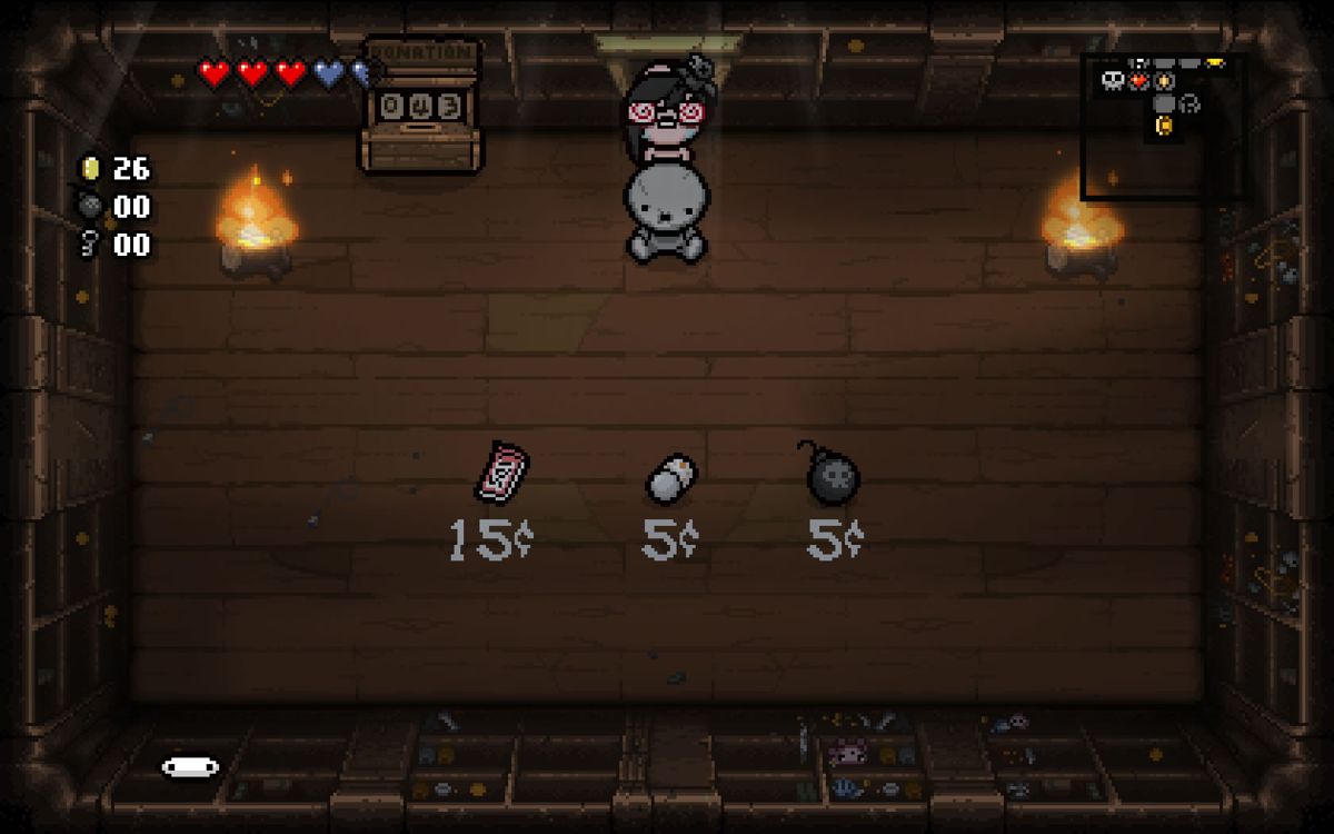 The Binding of Isaac: Rebirth (Windows) screenshot: The new shop room where you can donate coins into the machine on the left.