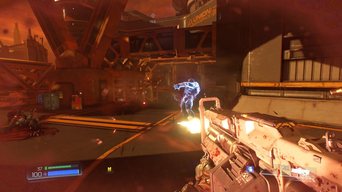 Doom (PlayStation 4) screenshot: Testing newly found heavy assault rifle