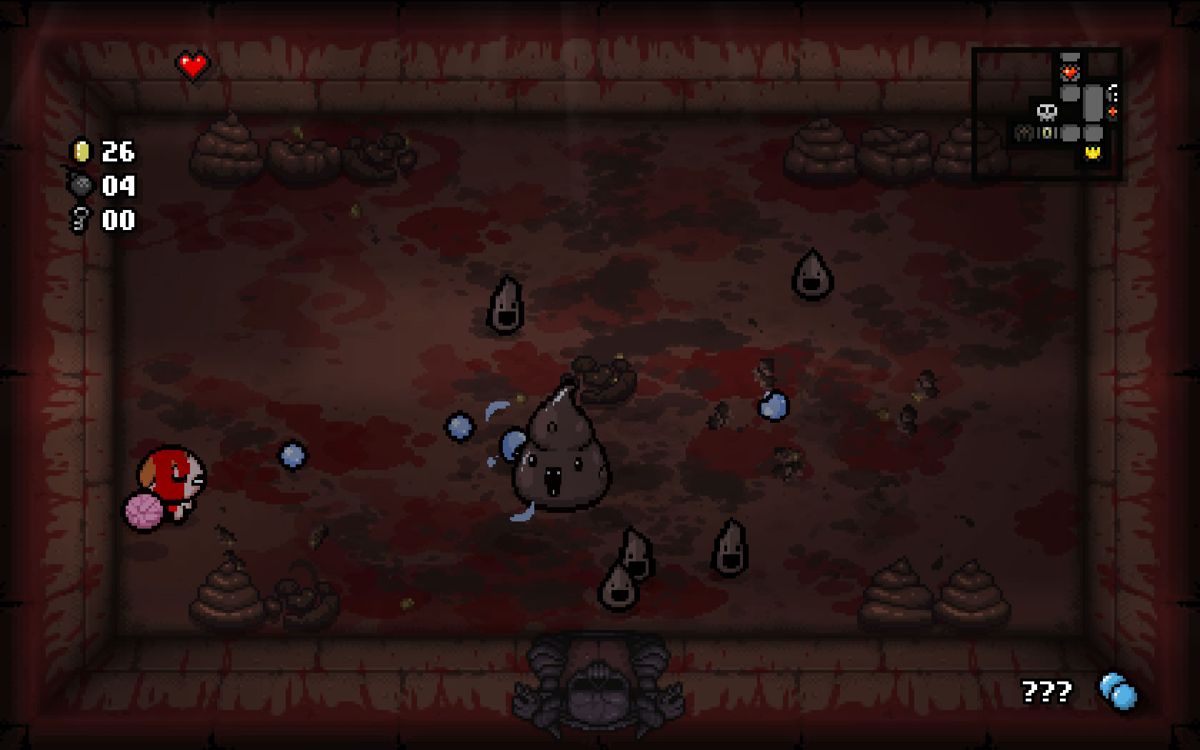 The Binding of Isaac: Rebirth (Windows) screenshot: Lazarus fighting against a new boss after dying once.