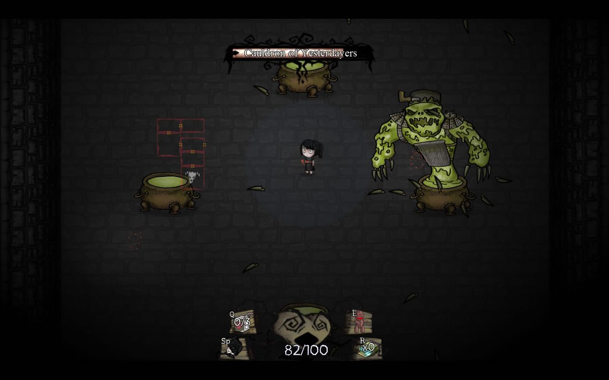 Our Darker Purpose (Windows) screenshot: This boss quickly moves between the pots and can restore some health.