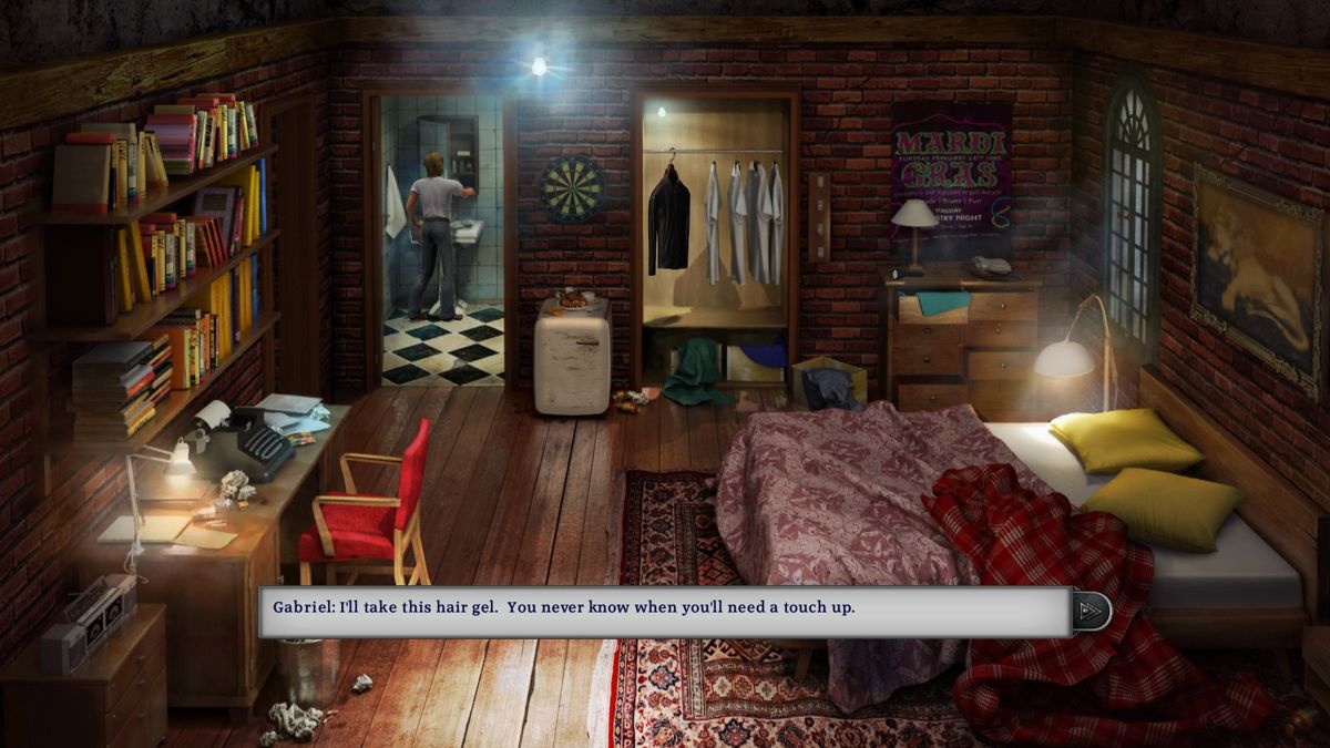 Gabriel Knight: Sins of the Fathers - 20th Anniversary Edition (Windows) screenshot: Gabriel's bedroom behind the bookstore.