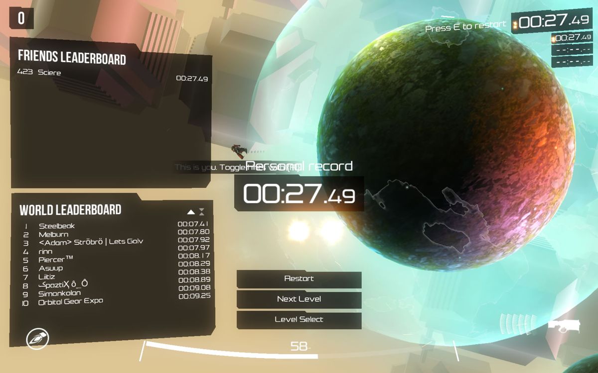 Orbital Gear (Windows) screenshot: Trial completed.