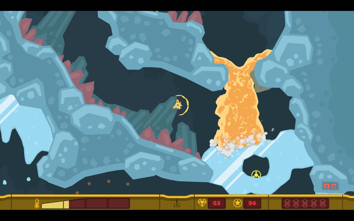 PixelJunk Shooter (Windows) screenshot: The second environment with magma melting away ice.