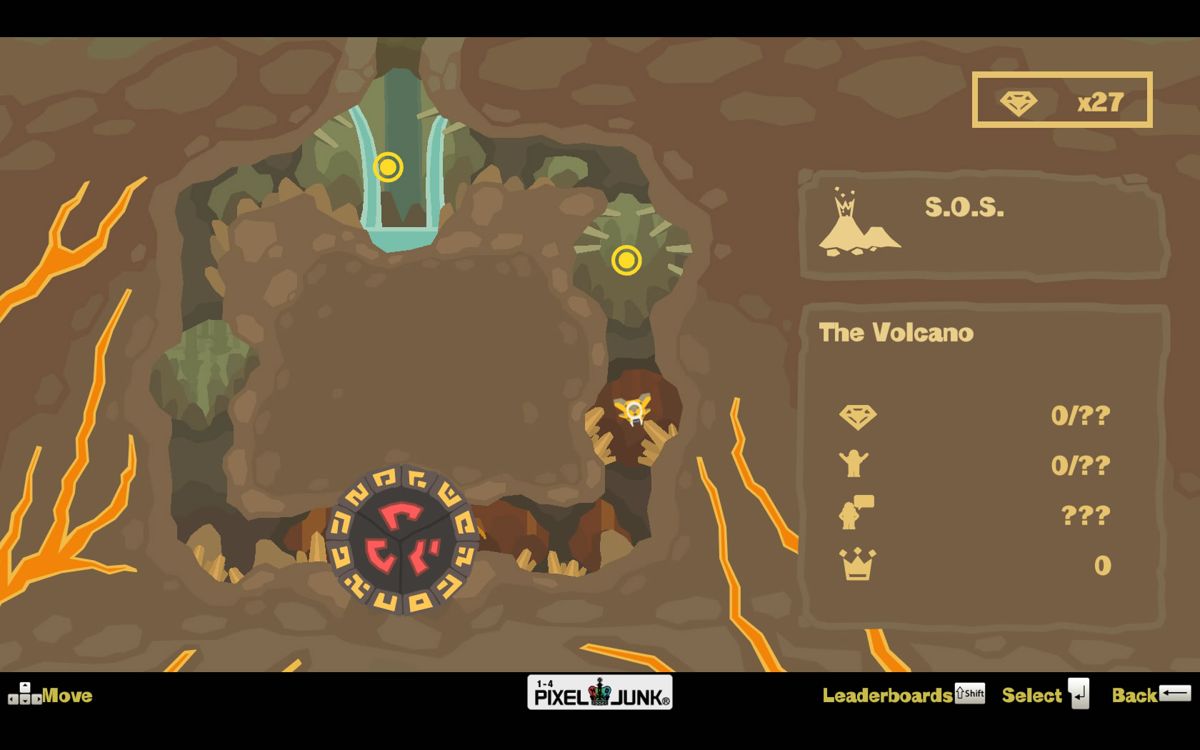 PixelJunk Shooter (Windows) screenshot: Level progress on the main map