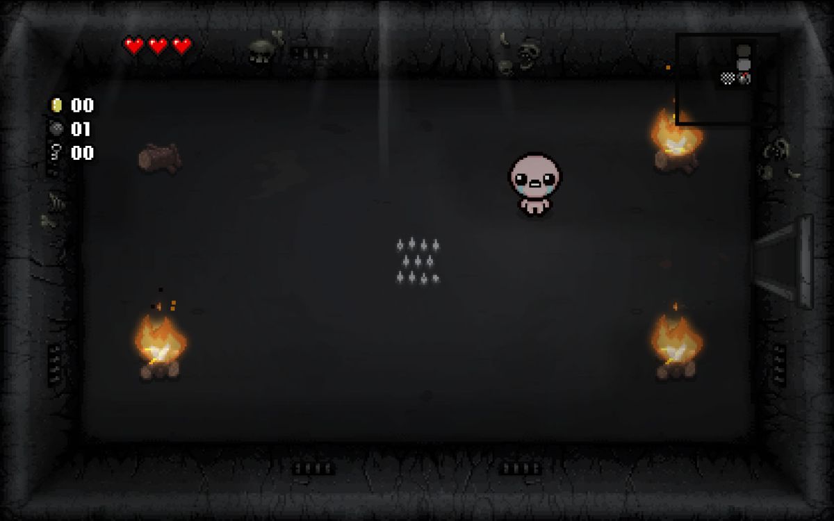 The Binding of Isaac: Rebirth (Windows) screenshot: A sacrifice room with new fire effects