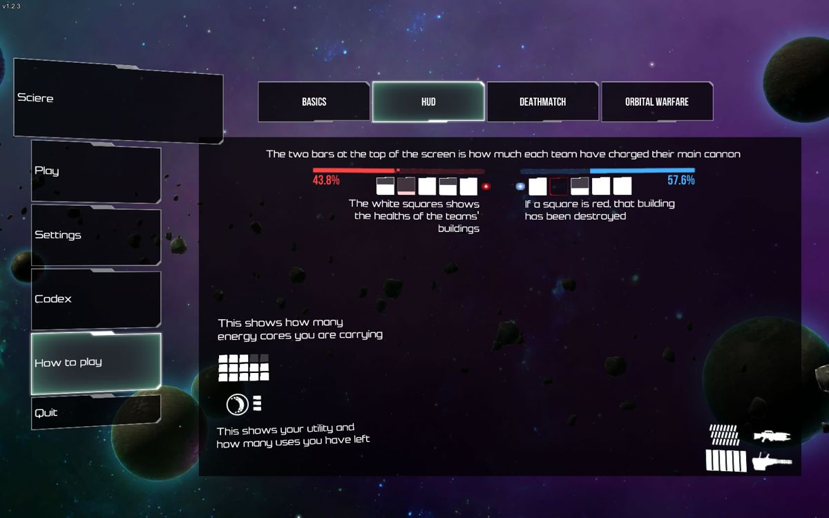 Orbital Gear (Windows) screenshot: Explanation of the HUD