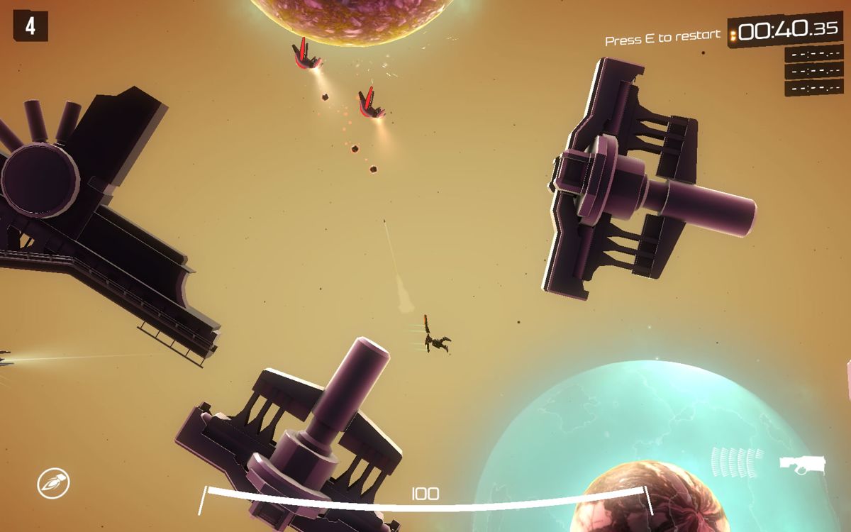 Orbital Gear (Windows) screenshot: Some mid-air shooting action