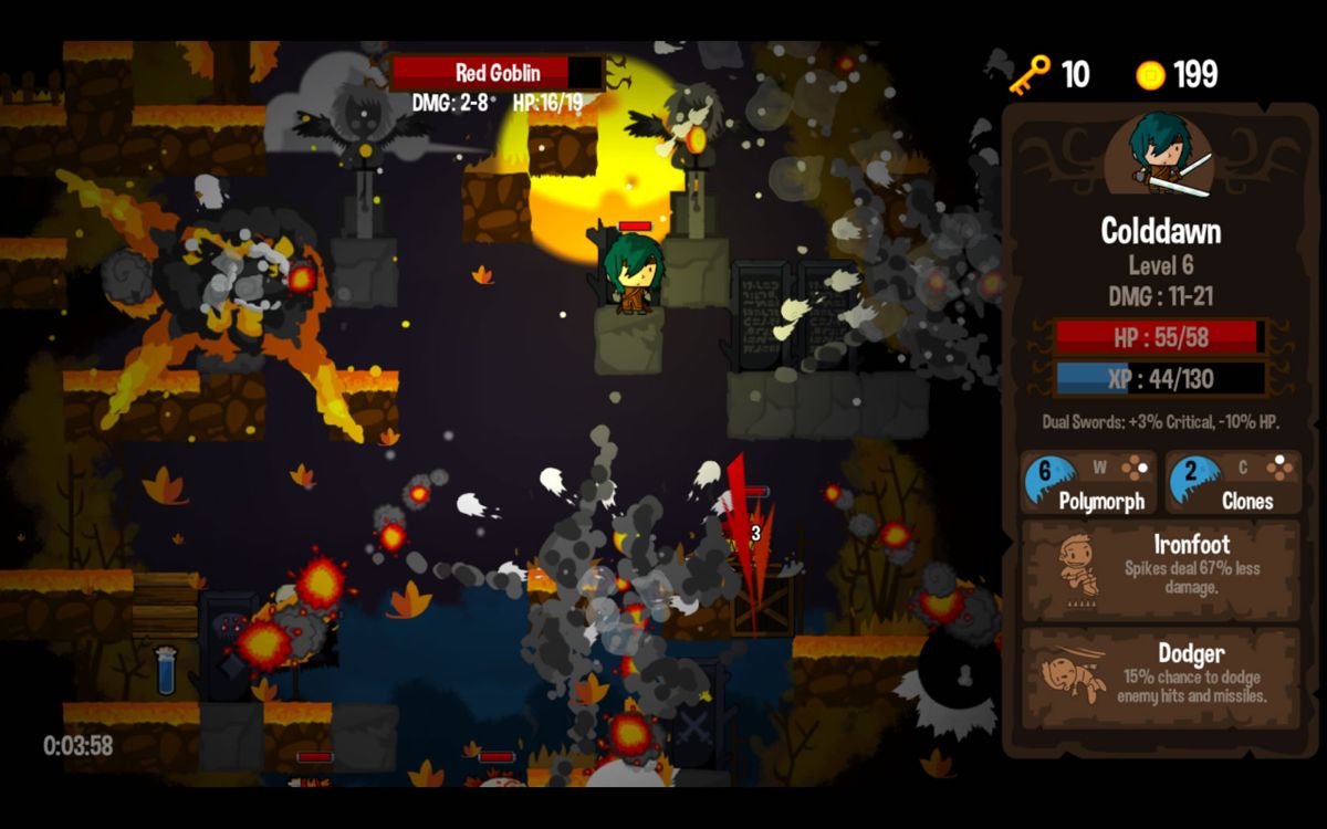 Vertical Drop Heroes HD (Windows) screenshot: Explosions help to clear the screen.