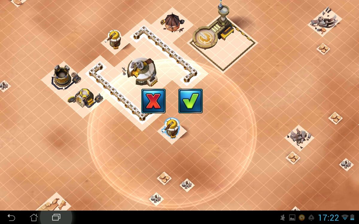 Star Wars: Commander (Android) screenshot: Deploying your base defenses.