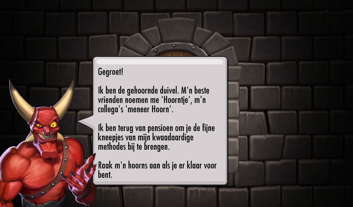 Dungeon Keeper (Android) screenshot: The Horned Reaper assists you with the early parts of the game (Dutch version).