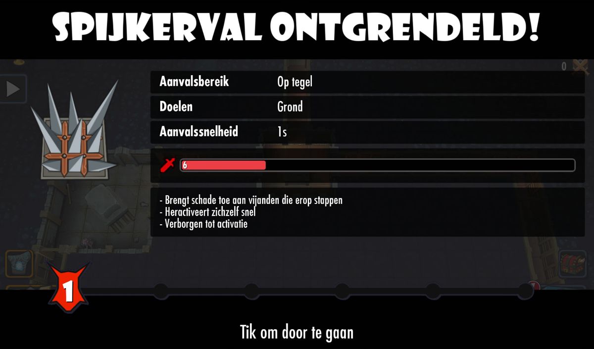 Dungeon Keeper (Android) screenshot: A new type of trap has been unlocked (Dutch version).