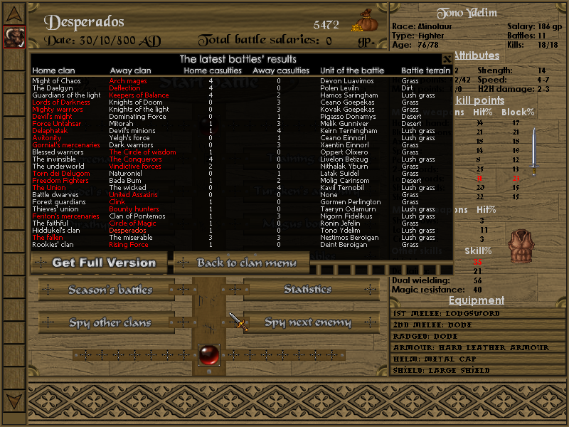 Battles of Norghan (Windows) screenshot: At the end of each battle round gold is reward to the winners. (demo version)
