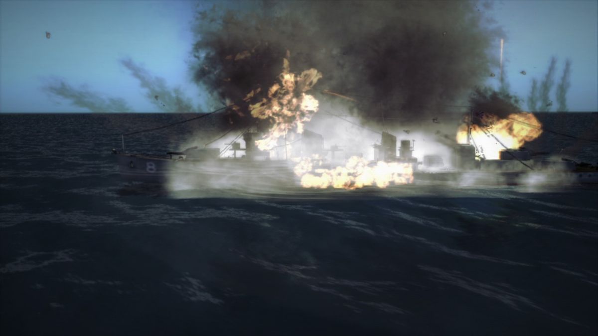 Damage Inc.: Pacific Squadron WWII (PlayStation 3) screenshot: Oops, crashing into the enemy ship was not planned.