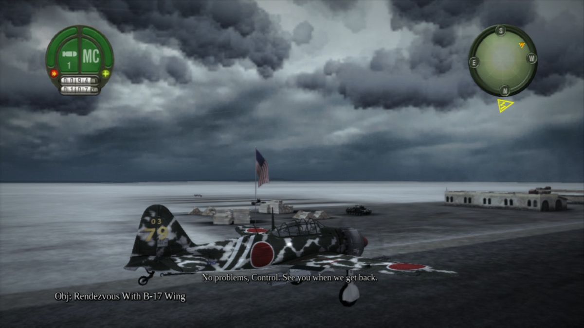 Damage Inc.: Pacific Squadron WWII (PlayStation 3) screenshot: Taking off in a Japanese Zero fighter.