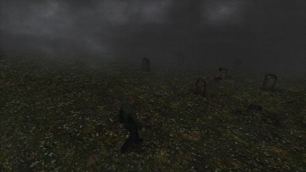 Silent Hill: HD Collection (PlayStation 3) screenshot: Silent Hill 2 - Passing through the cemetery, the least scary part of Silent Hill.