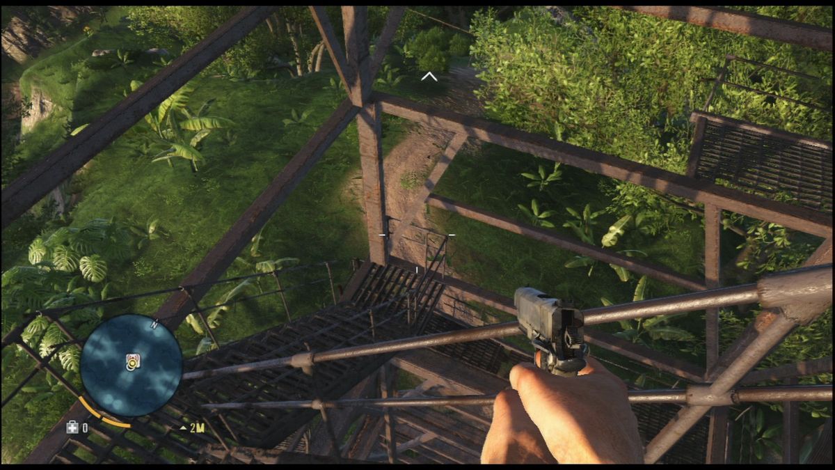 Far Cry 3 (PlayStation 3) screenshot: Climbing the radio towers becomes increasingly difficult.
