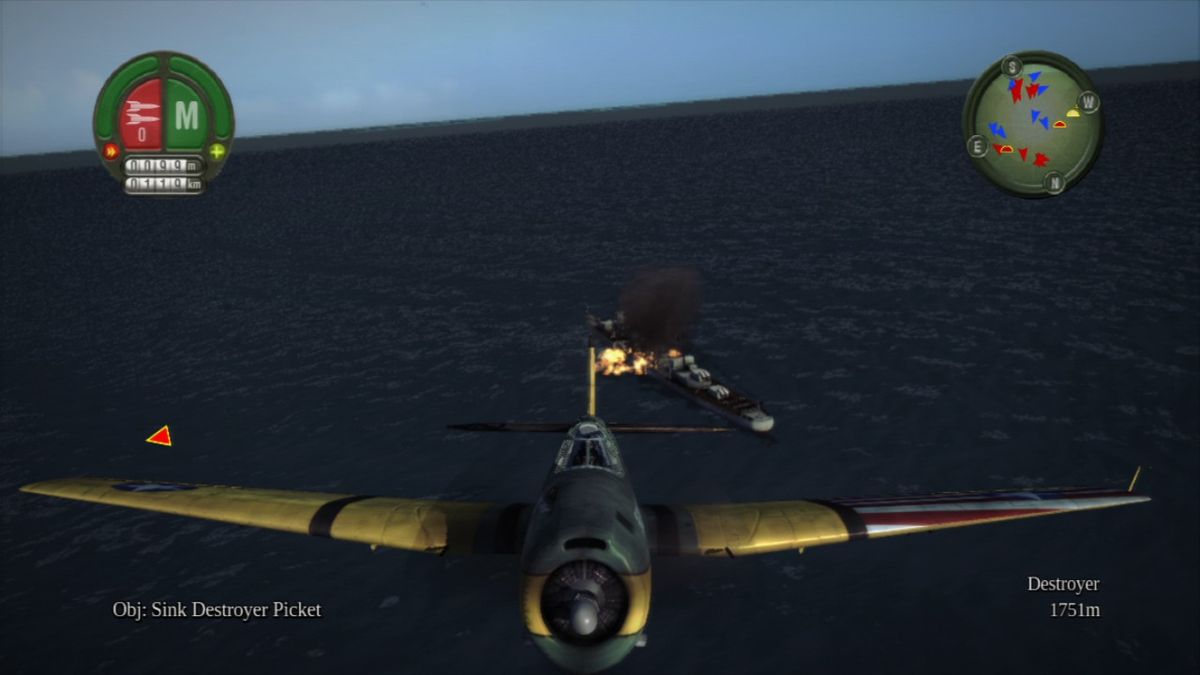 Damage Inc.: Pacific Squadron WWII (PlayStation 3) screenshot: Checking the back camera to see if the target was hit.