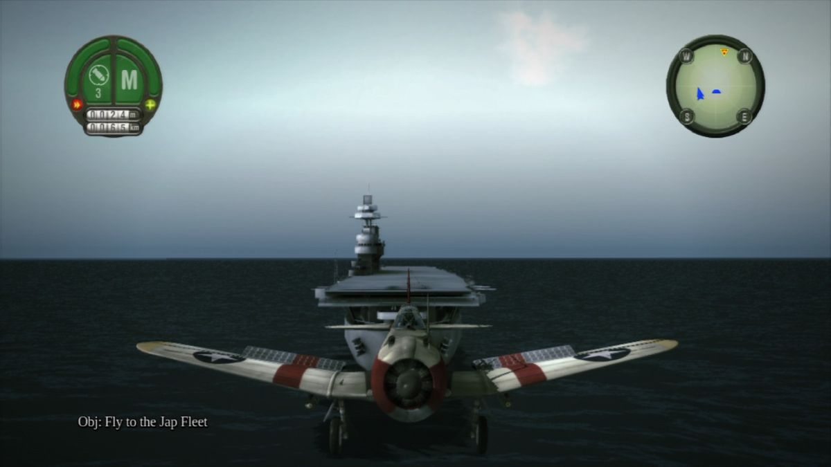 Damage Inc.: Pacific Squadron WWII (PlayStation 3) screenshot: Leaving the carrier in a dive bomber.
