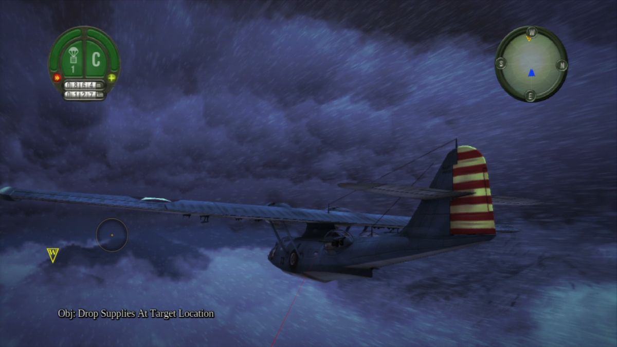 Damage Inc.: Pacific Squadron WWII (PlayStation 3) screenshot: The weather is not playing to anyone's advantage, but it might help me evade enemy patrols.