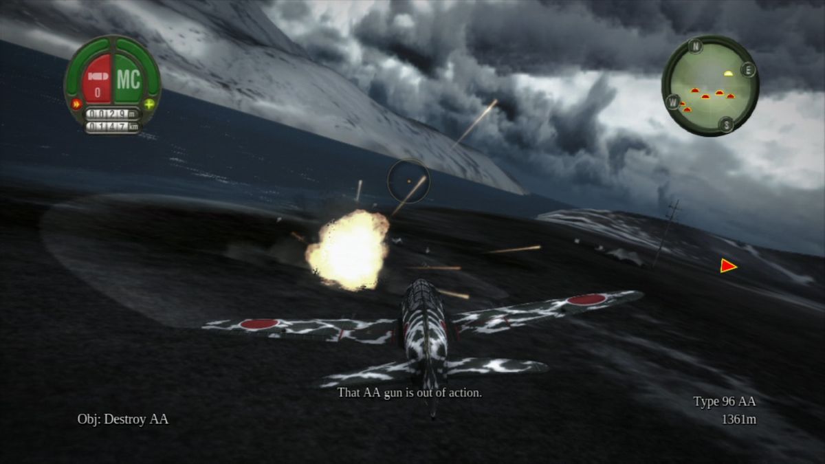 Damage Inc.: Pacific Squadron WWII (PlayStation 3) screenshot: Taking out the AA gun.