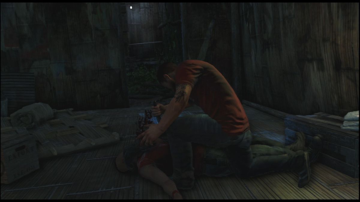 Far Cry 3 (PlayStation 3) screenshot: Your brother is taking one of the guards.