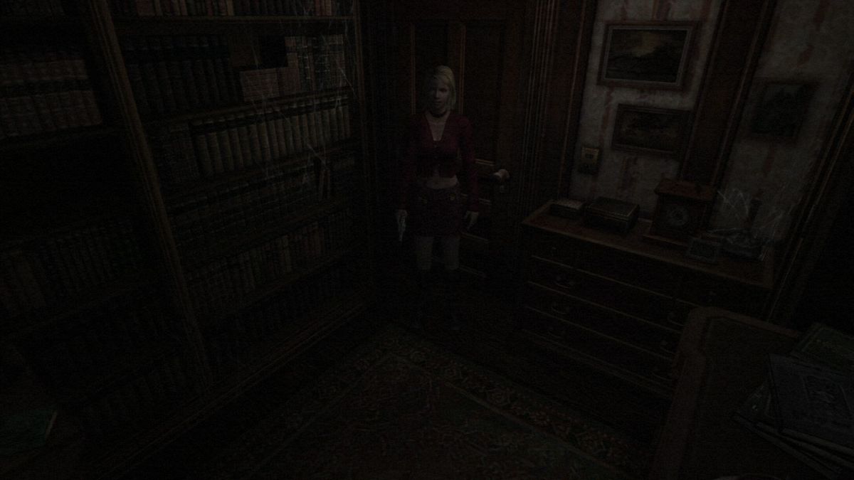 Silent Hill: HD Collection (PlayStation 3) screenshot: Silent Hill 2 sub-scenario - Checking the study room.