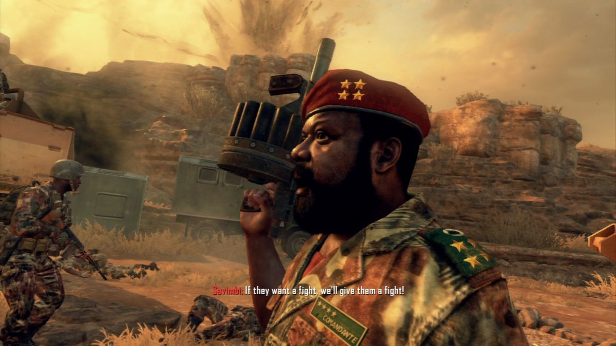 Call of Duty: Black Ops II (PlayStation 3) screenshot: Commander Savimbi is ready to attack.