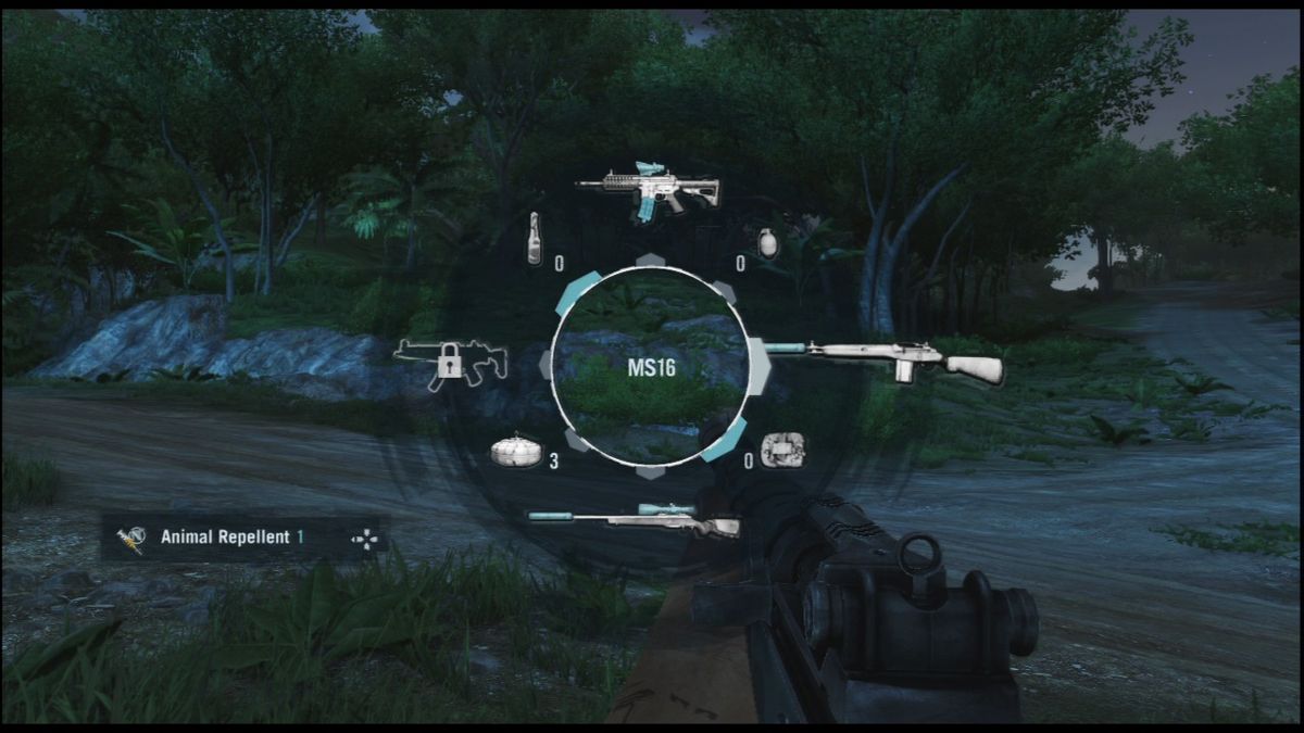 Far Cry 3 (PlayStation 3) screenshot: You can carry up to four different weapons at once.