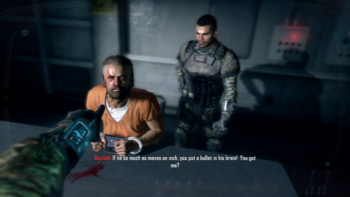 Call of Duty: Black Ops II (PlayStation 3) screenshot: Interrogating Menendez.