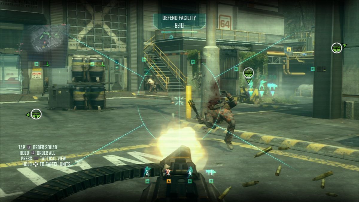 Call of Duty: Black Ops II (PlayStation 3) screenshot: Controlling automated turret defense to prevent enemy from capturing key positions.