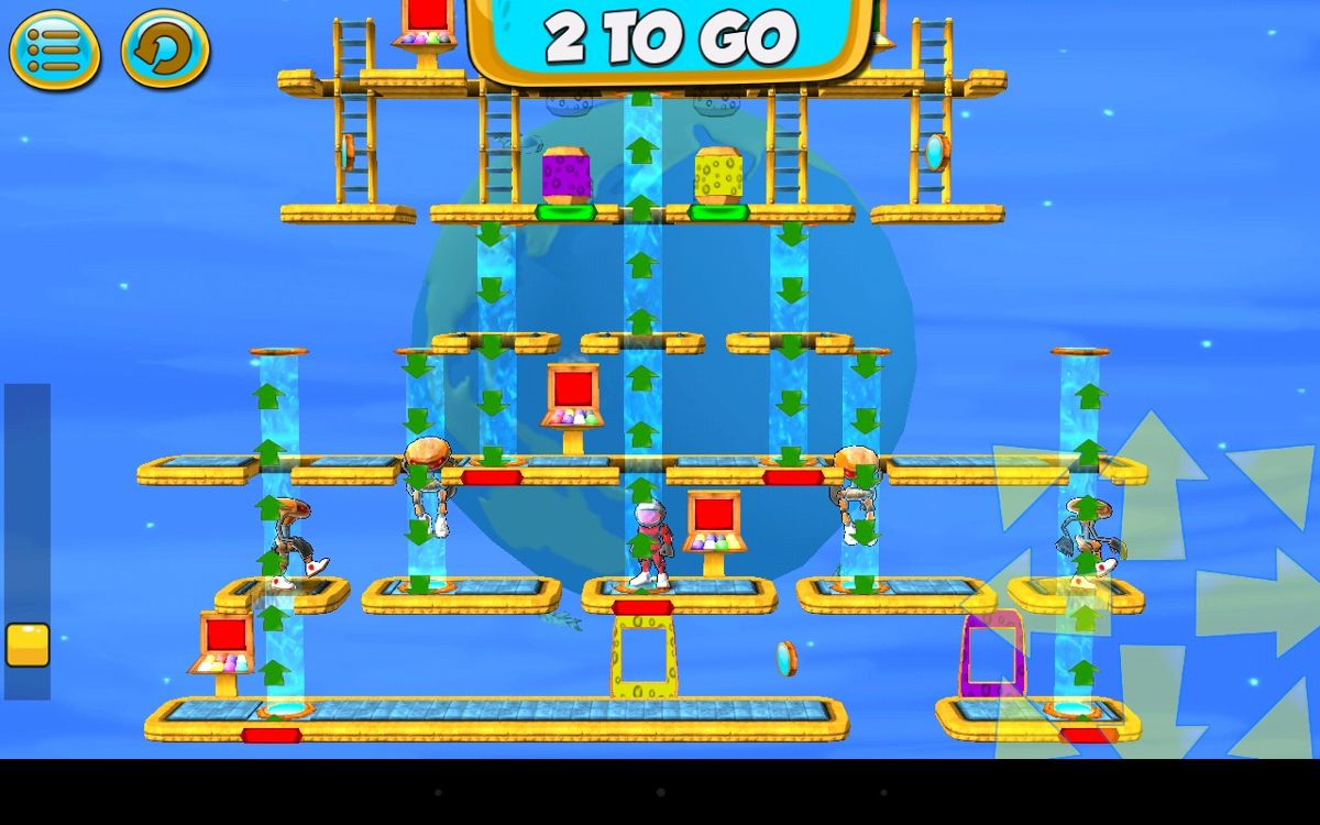 Stop the Bots (Android) screenshot: Levels are full of robots, teleporters, computers, and other stuff.