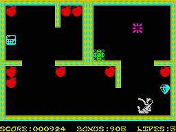 Bomber Bob In Pentagon Capers (ZX Spectrum) screenshot: There are some bonus points items