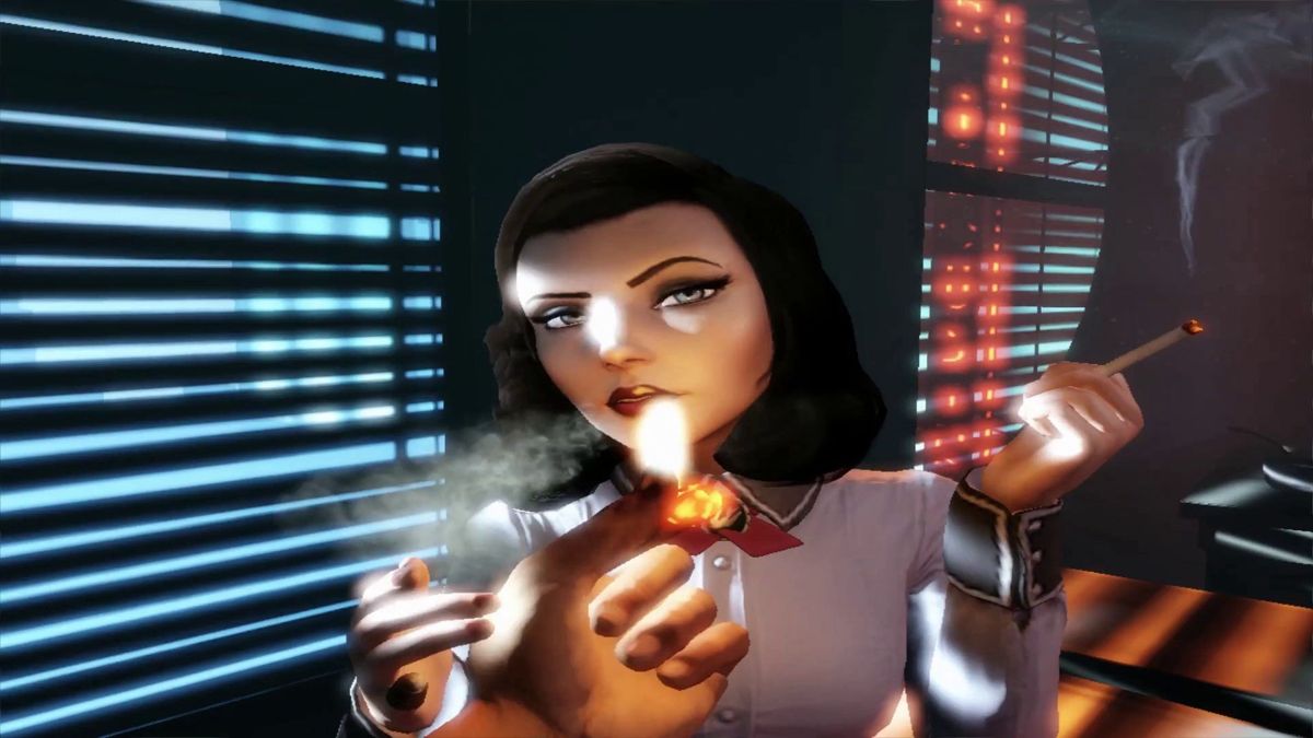 BioShock Infinite: Burial at Sea - Episode One (Macintosh) screenshot: Smooth using your fingers on fire! Now is that Devils Kiss/Vigor or Incinerate/Plasmid....hmmmm