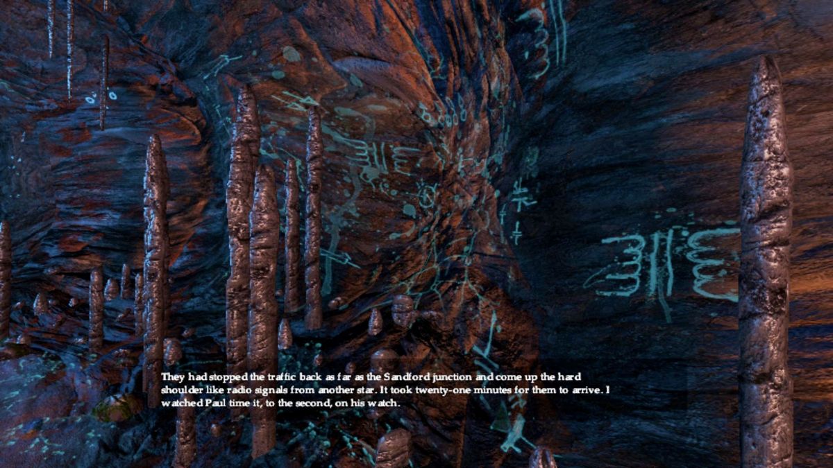 Dear Esther (Macintosh) screenshot: Markings on the walls throughout the caves