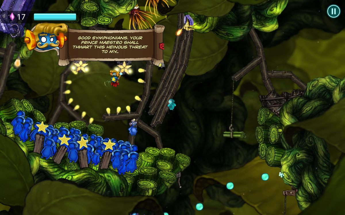 Beatbuddy: Tale of the Guardians (Windows) screenshot: Meeting the maestro in the second, jungle level.