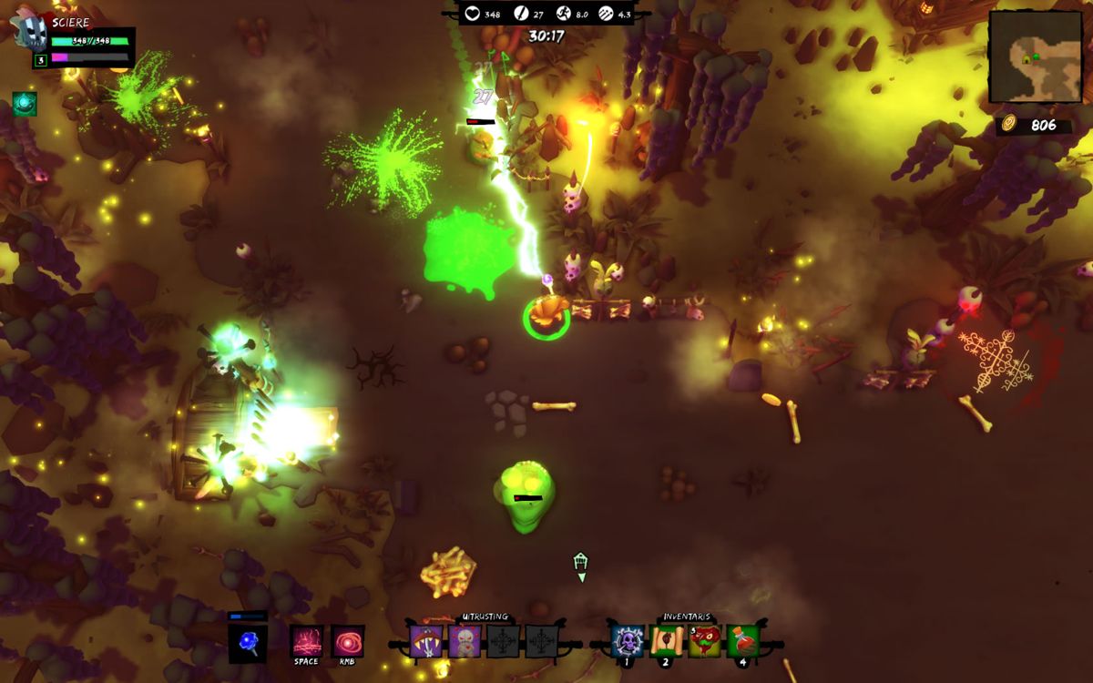 Full Mojo Rampage (Windows) screenshot: Another staff in use, fighting blobs (Dutch version).