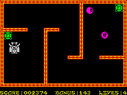 Bomber Bob In Pentagon Capers (ZX Spectrum) screenshot: All bombs successfully collected