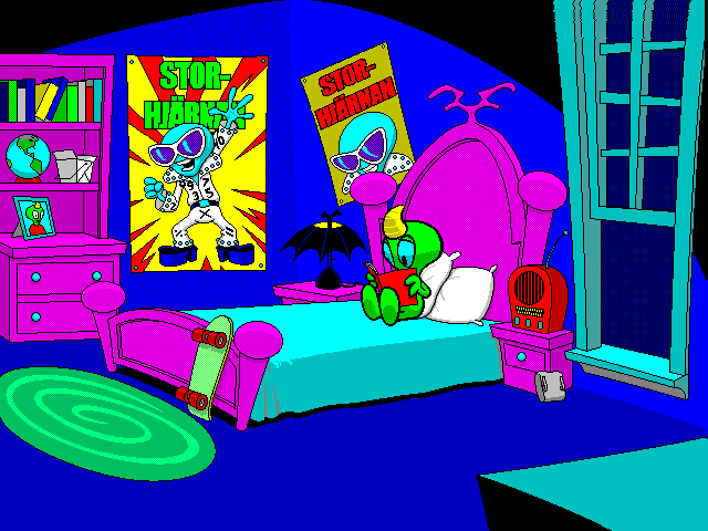 Math Blaster Mystery: The Great Brain Robbery (Windows 3.x) screenshot: Intro sequence, main character's room.