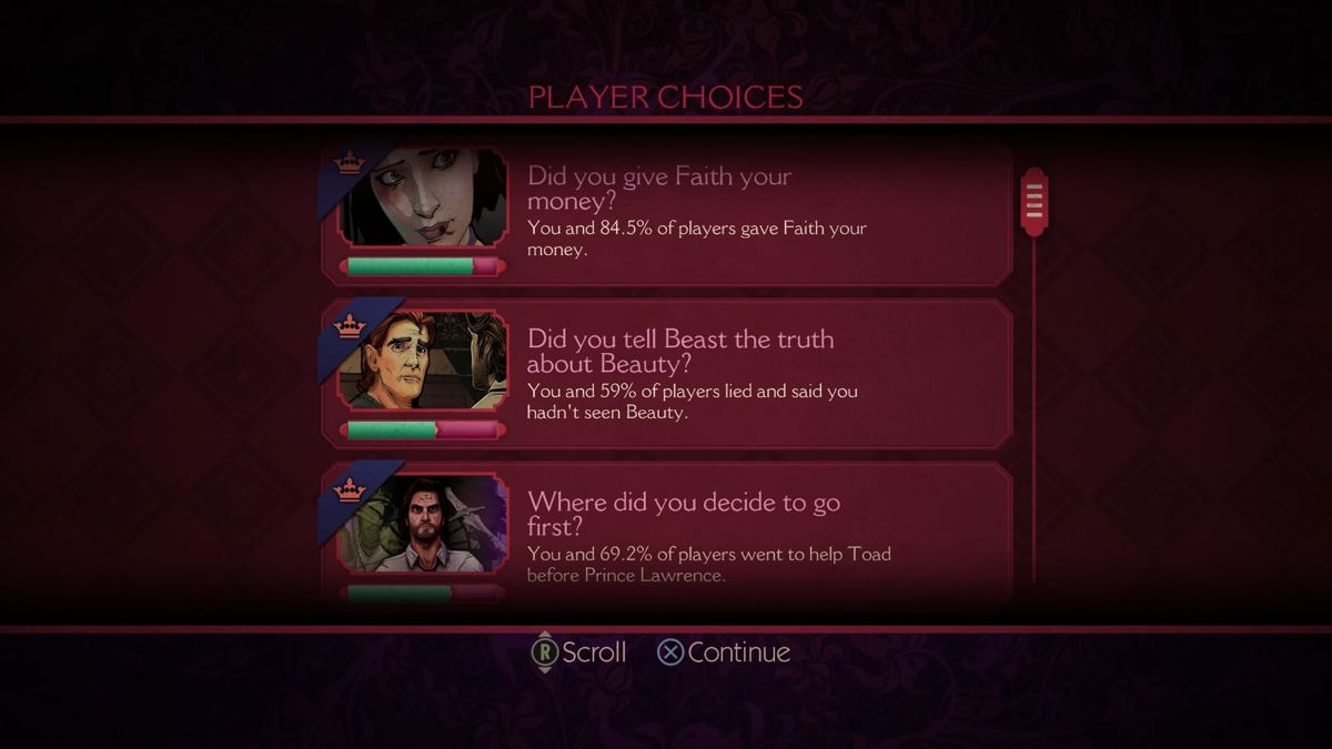 The Wolf Among Us (PlayStation 4) screenshot: Episode 1: Choices worldwide comparison