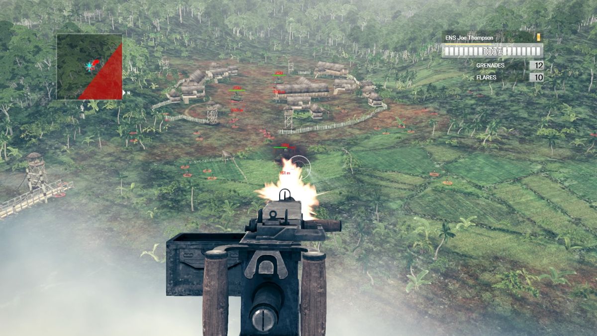 Air Conflicts: Vietnam - Ultimate Edition (PlayStation 4) screenshot: Using the side machine-gun from Huey.