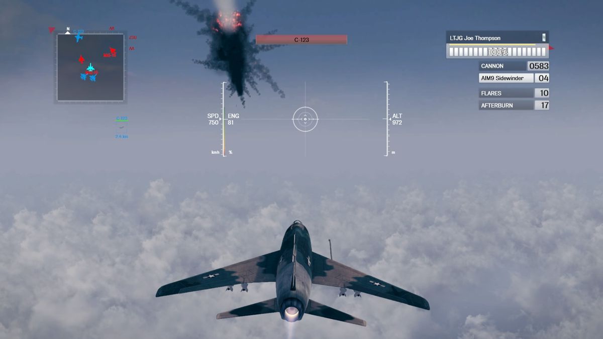 Air Conflicts: Vietnam - Ultimate Edition (PlayStation 4) screenshot: Enemy fighter destroyed.