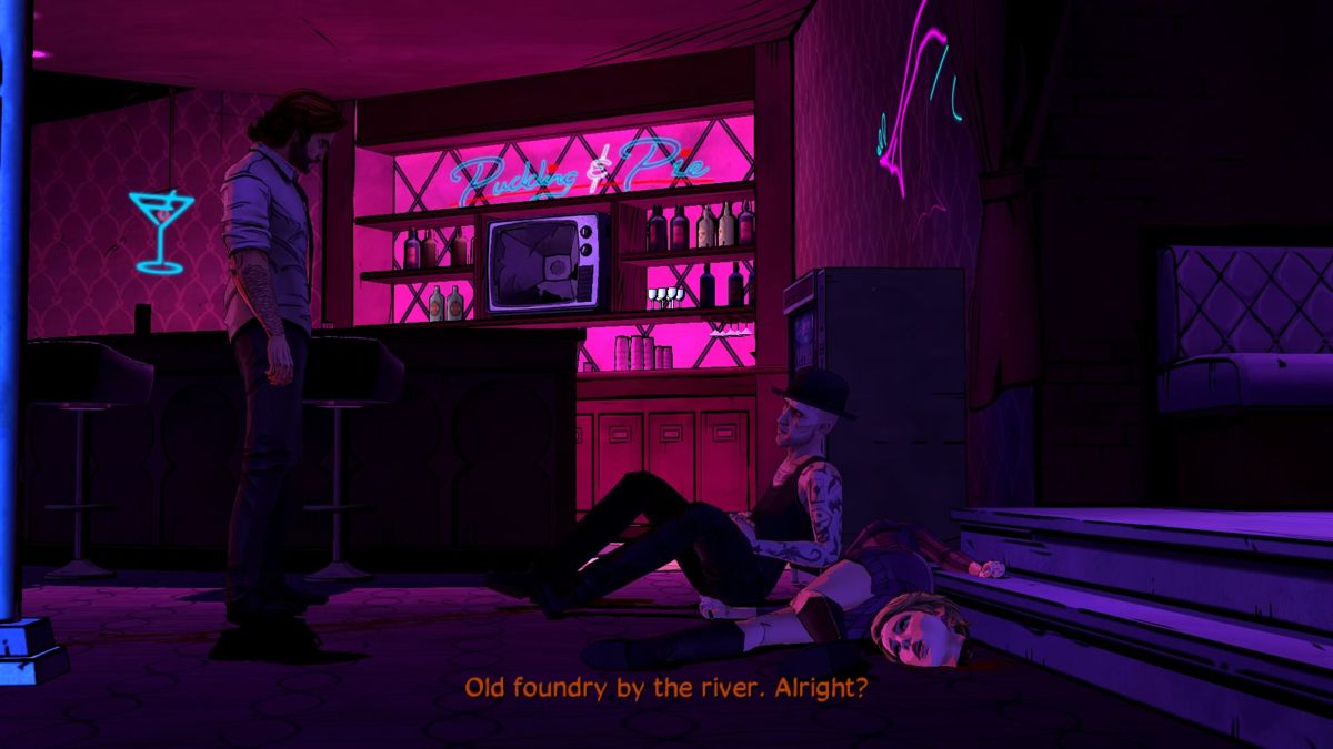 The Wolf Among Us (PlayStation 4) screenshot: Episode 5 - Getting clues as to Crooked Man's whereabouts.