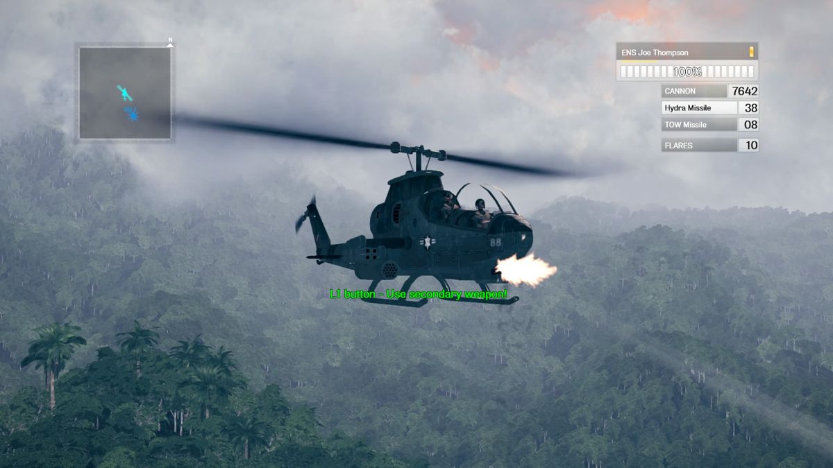 Air Conflicts: Vietnam - Ultimate Edition (PlayStation 4) screenshot: You can switch between several different camera views during gameplay.