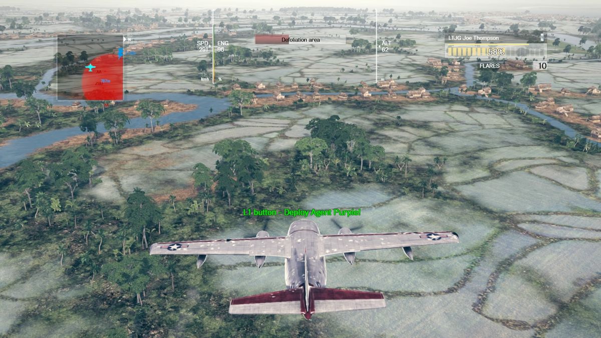 Air Conflicts: Vietnam - Ultimate Edition (PlayStation 4) screenshot: Defoliating designated area.