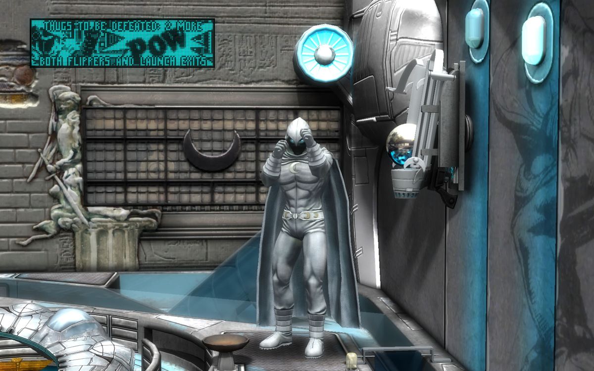 Marvel Pinball: Vengeance and Virtue (Windows) screenshot: <i>Moon Knight</i> - A thug has been hit in the LED video beat 'em up style mini-game.