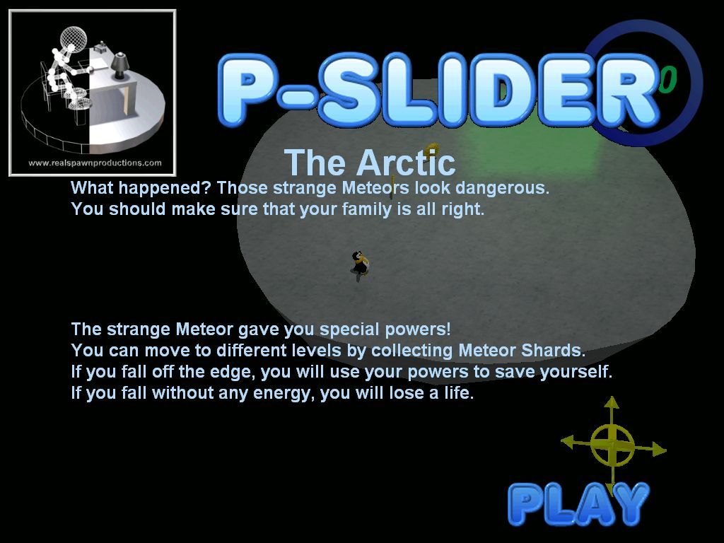 P-Slider (Windows) screenshot: Before the game starts the player is shown the brief storyline and help screen